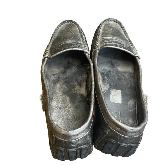 Gucci Silver Embossed Logo Driving Moccasin Size 7 - Picture 2 of 10